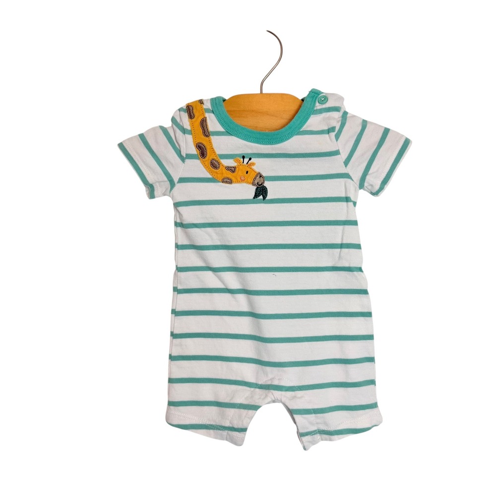 Starting Out Baby Giraffe Striped Romper Teal White 3M Cotton One Piece